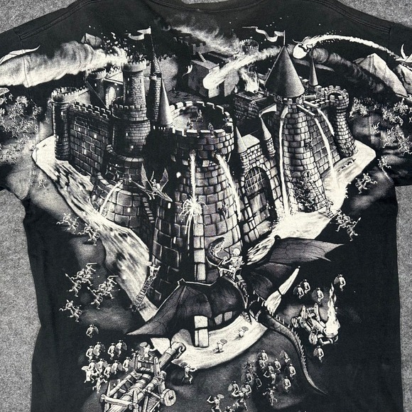 Rare Vintage 90s Liquid Blue Fantasy Dragon Knight AOP T Shirt Mens XL - Picture 3 of 16